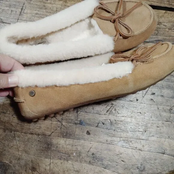 UGG Sz 7 Moccasin Chestnut Slipper Loafer Shoes Faux Fur 1020041 - Picture 10 of 10